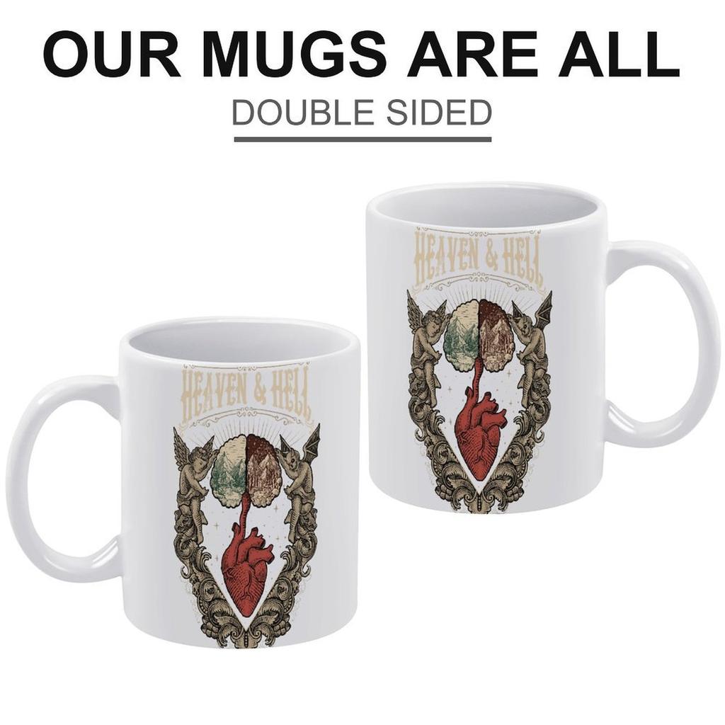 11oz White Ceramic Cup with Smooth Glossy Grip and Printed Sides, Suitable for Morning Coffee and Daily Warm Beverages