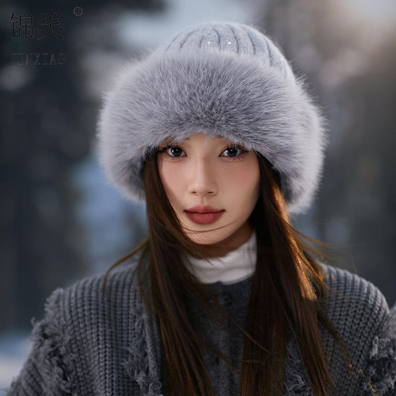 Winter Plush Faux Mink Fur Beanie Hat for Women Elastic Knit Fisherman Cap with Ear Protection - Chic Accessory for Casual Occasions