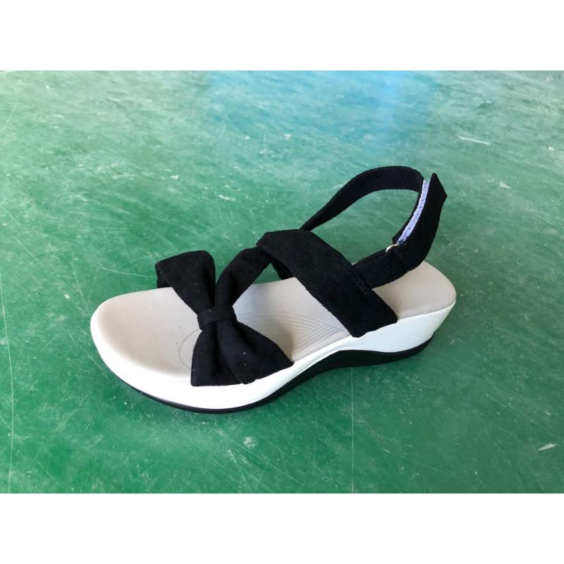 New summer open-toed Velcro flat-bottomed wedge sandals women's cloth-faced cross-platform beach sandals