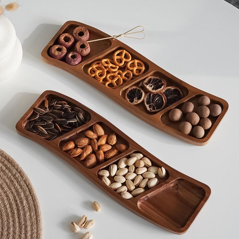 Multiple Compartment Storage Tray Made of Bamboos for Snacks Organization Prevents Flavor Mixing Stylish Irregular Color Pattern