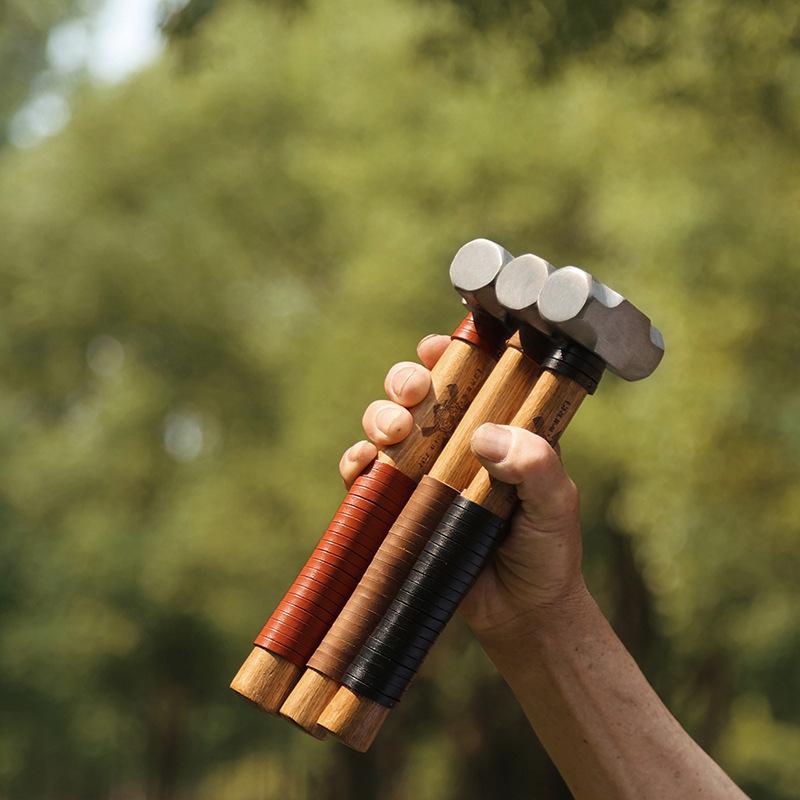 G&B Grumpy Bear Cowhide Handle Camping Hammer - Durable Forged Ground Nail Tool for Outdoor Craftsmanship