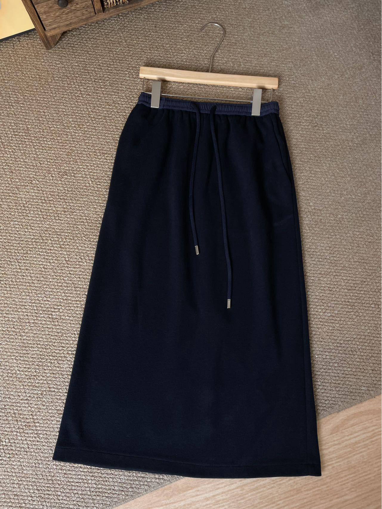 

High-Waisted Drawstring Skirt with Drapey Acetate Texture, Elastic Waistband, Perfect for Commuting and Casual Wear, Versatile for Autumn/Winter. M темно-синий