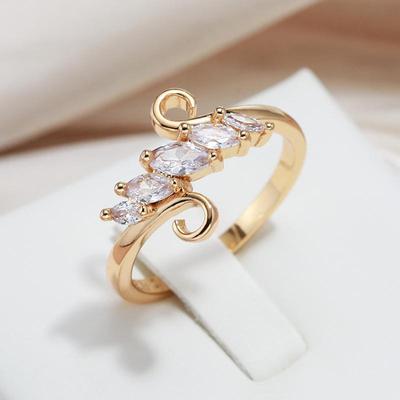 Kinel Shiny Natural Zirconia Leaf Shape Ring For Women