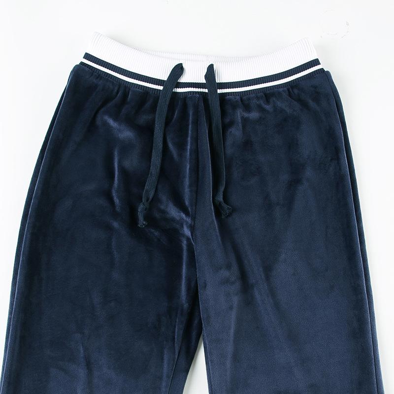 Autumn and Winter Women's Pant  Clashing Stripes Waist Head Velvet Fashion Simple Loose Casual Tie Flared Wide Leg Pants