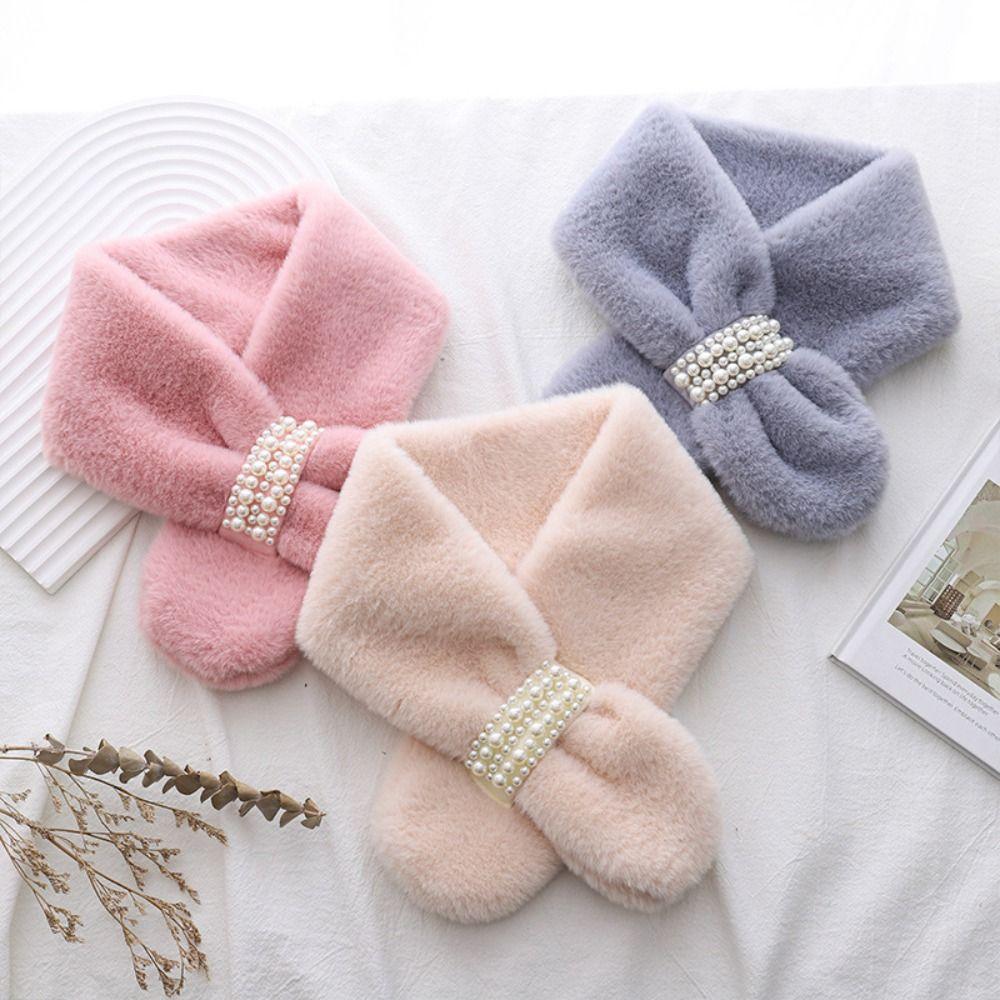 Soft Pearl Plush Scarf Faux Rabbit Fur Korean Style Scarf Cute Faux Fur Scarf Winter Keep Warm