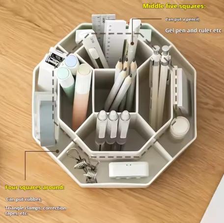 Large Capacity Rotating 161 Degree Pen Holder Student Desktop Stationery Storage Multi-Functional Desk Accessories Organizer
