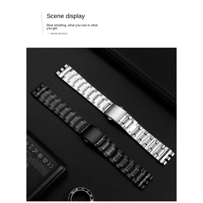 19mm 21mm Para Swatch pulsera de metal de núcleo sólido cadena de reloj cóncava convexa YVS400 451 YVB404 hombres de hierro mujeres banda de reloj de acero