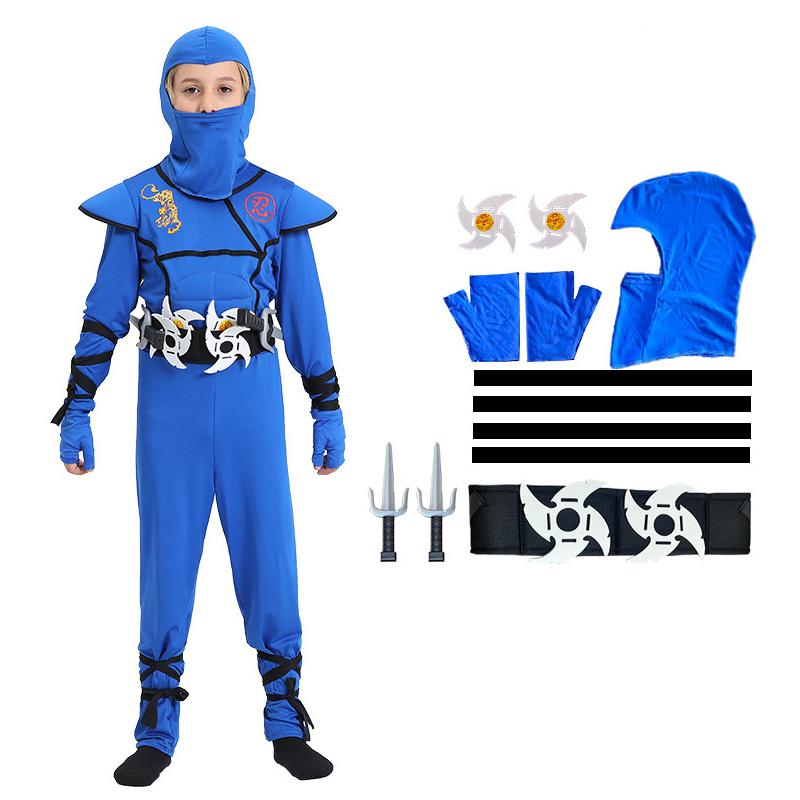 Kids Ninja Deluxe Costume with Weapon Accessories Boys Kung Fu Outfit Ideas Gifts Bayonet Toys Samurai Ninja Halloween Costume S синий