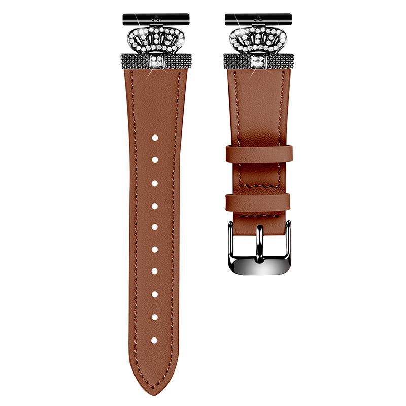 

For Misfit Vapor Cowhide Watch Band Crown Shape Connector Replacement Strap,Black Buckle Brown