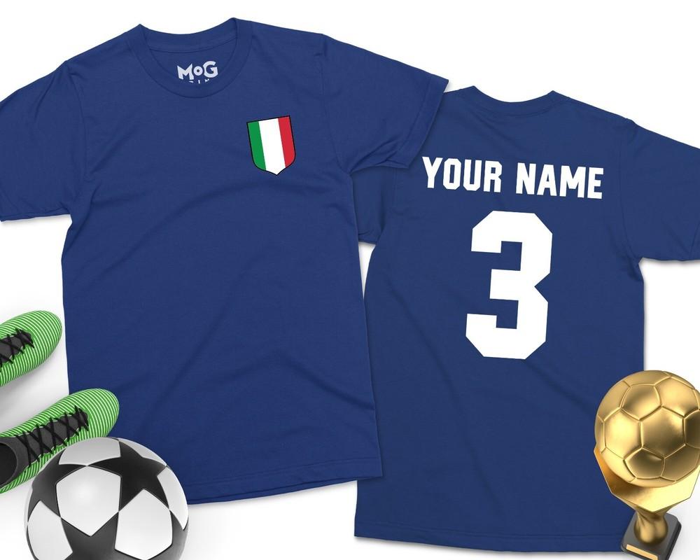 

Italy Personalised Football T-shirt Custom Italian Gift Footballer Name Number 4XL