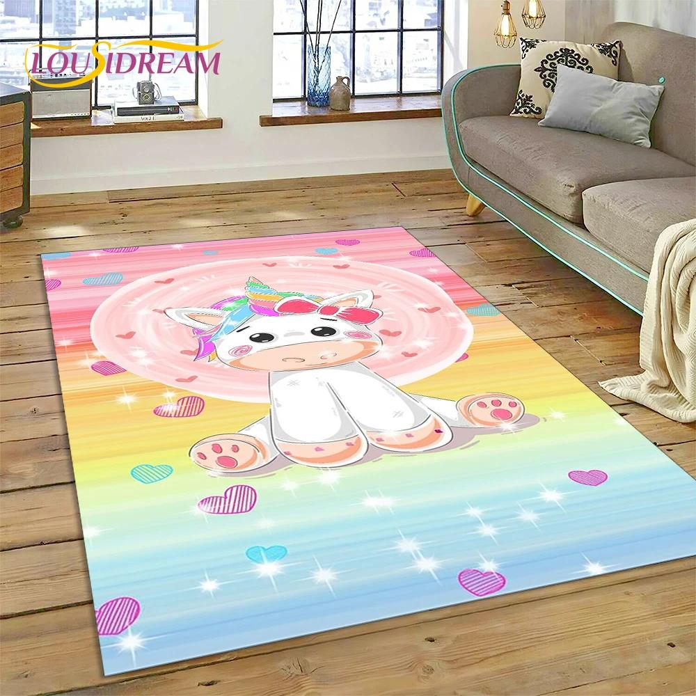 3D Cartoon Cute Unicorn Animal Carpet Rug for Home Living Room Bedroom Sofa Doormat Decor,Child Play Area Rug Non-slip Floor Mat