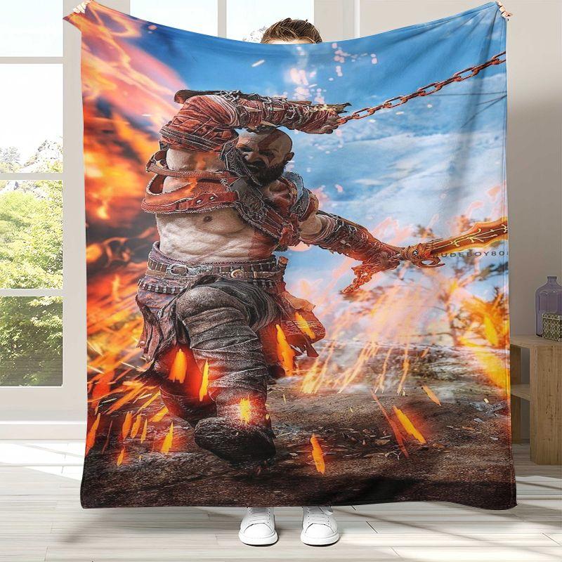 Classic God of War Games Kratos Flannel Blanket,Ultra Soft Plush Throw for Home Bedroom Bed Sofa Cover Office Camping Picnic