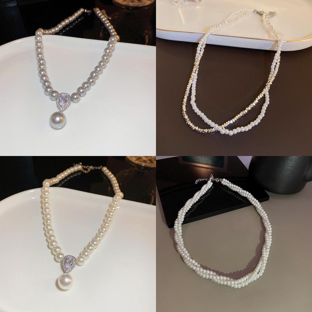 Colar Gota de Pérola Francês Vintage com Adornos de Zircônia para Mulheres Elegantes