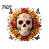 Halloween Skull Window Clings Day of The Dead Flower Static Sticker, Colorful Mexican Floral Glass Indoor Outdoor Festive Art Decal, Waterproof