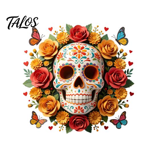 Halloween Skull Window Clings Day of The Dead Flower Static Sticker, Colorful Mexican Floral Glass Indoor Outdoor Festive Art Decal, Waterproof