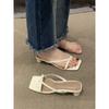 French slippers outer wear women 2025 new thick heel square toe silver Roman fairy wind sandals ins