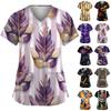 Women's Fashion V-Neck Short-Sleeved Workwear With Pockets Carnival Print Top Caregiver Uniform