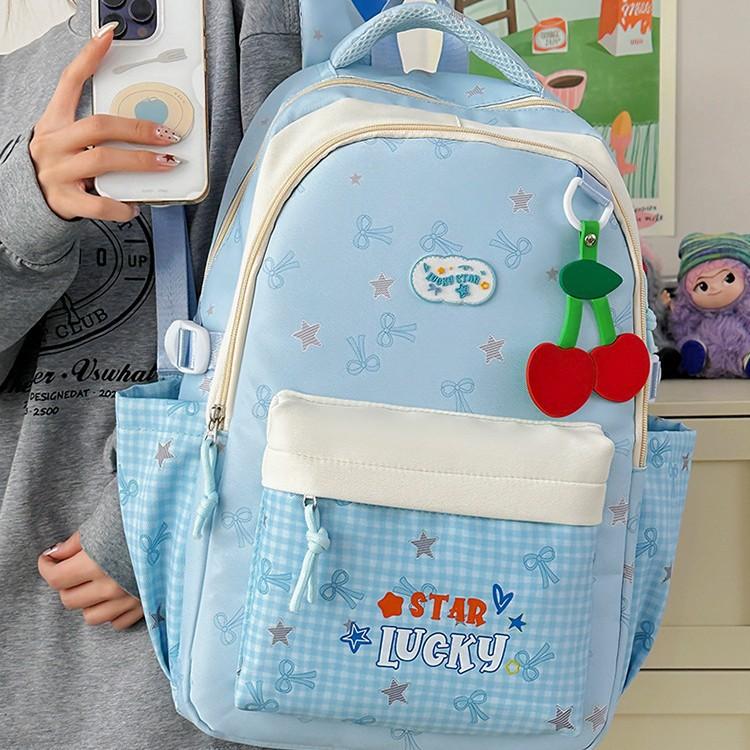 Schoolbag1011 New Cool Soft Cute Cat Full Printed Plaid School Bag Junior High School Students Light Commuting Daily Versatile Backpack