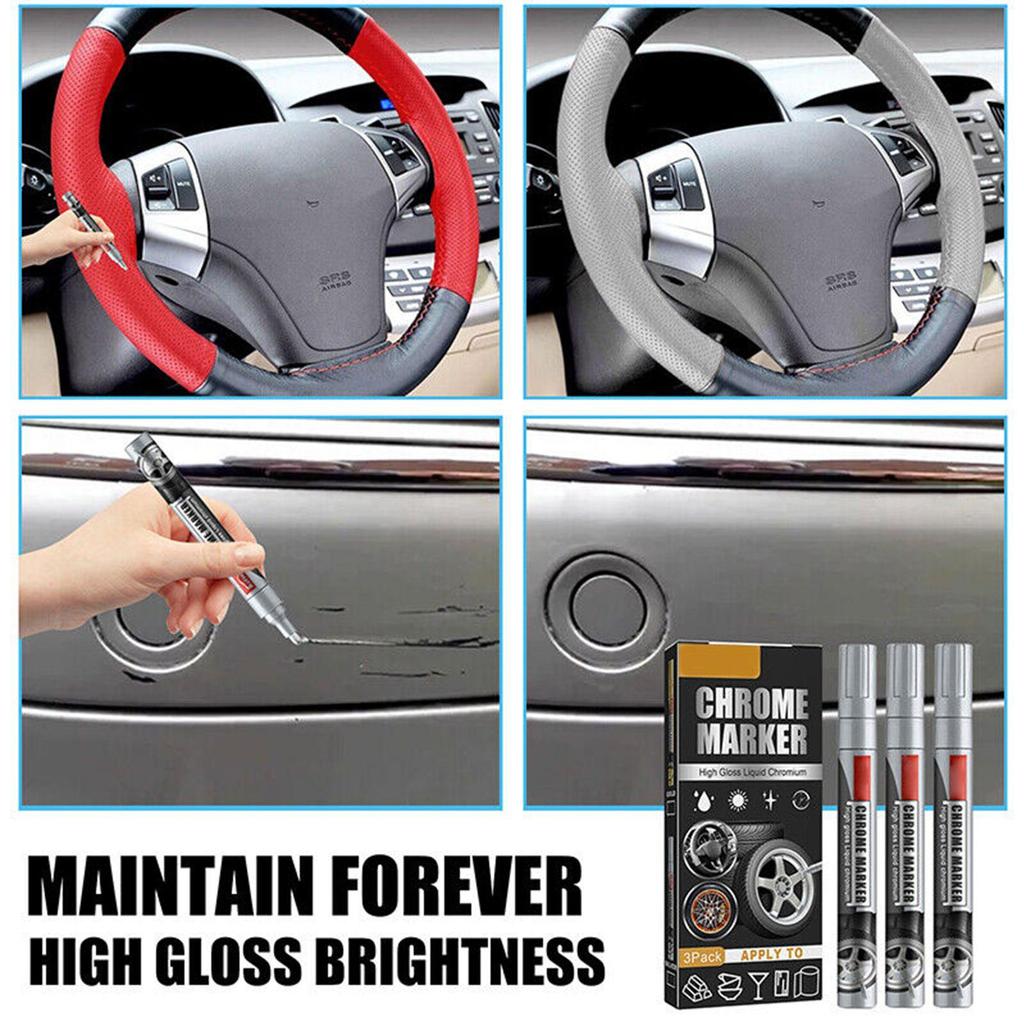 3pcs Car Wheel Chrome Paint DIY Repair Marker Auto Permanent Waterproof Repair Scratch Remover Paint Pen Chrome Mirror Marker Touchup Paint2