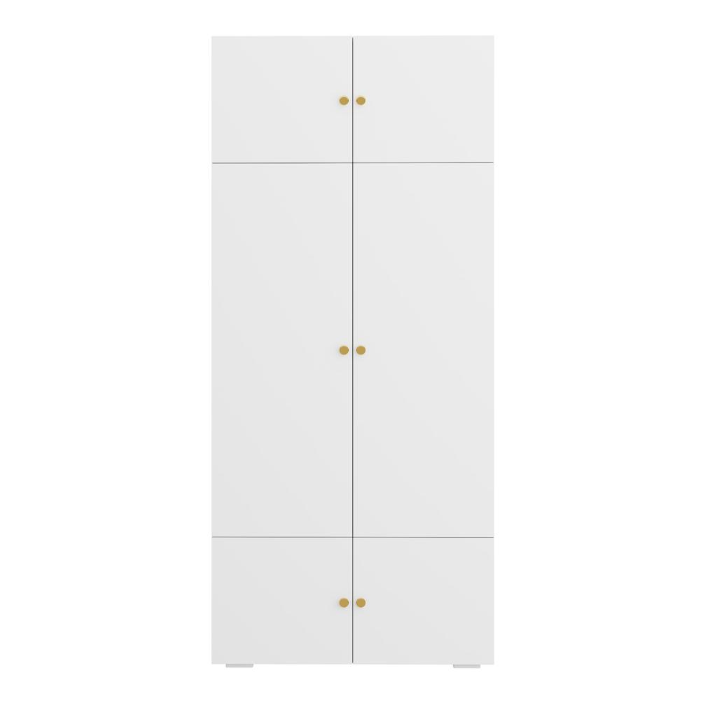 White, 90 x 50 x 200 cm, tall hinged door wardrobe, with 1 clothes rail and 5 storage compartments, for bedroom, children's room and office