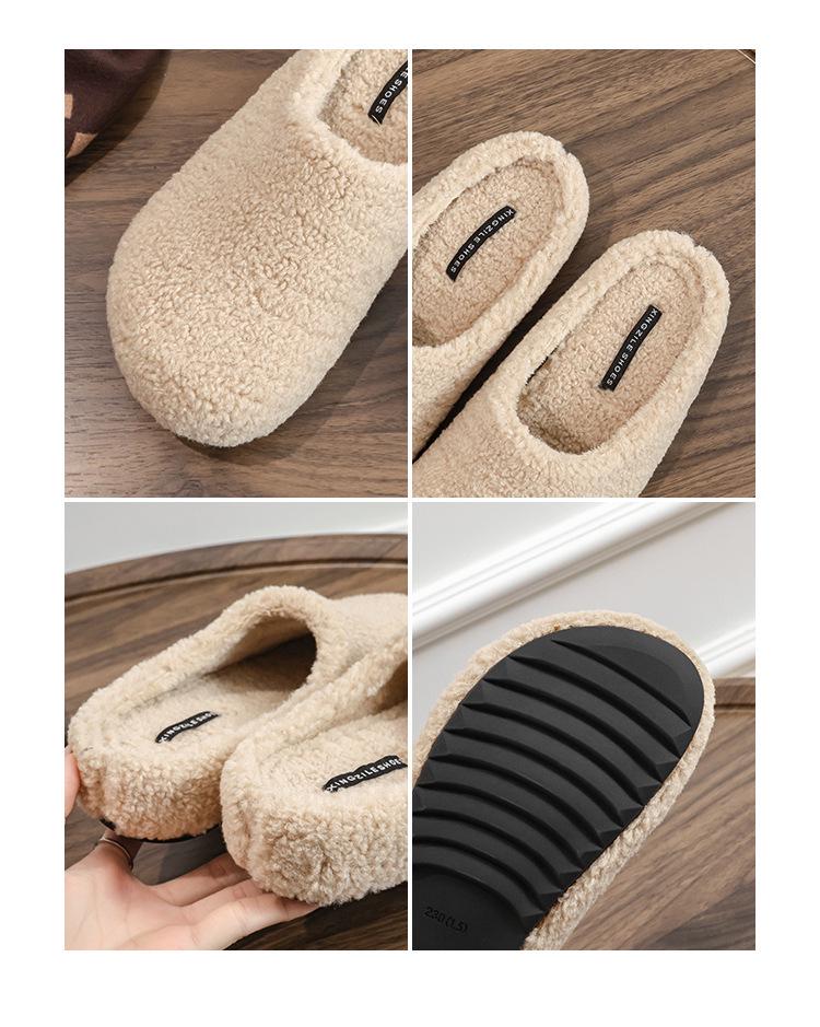 2025 Winter Women's Furry Outdoor Shoes, Velvet-Lined, Thickened, Closed-Toe Fur Slippers, Warm Lambswool Loafers