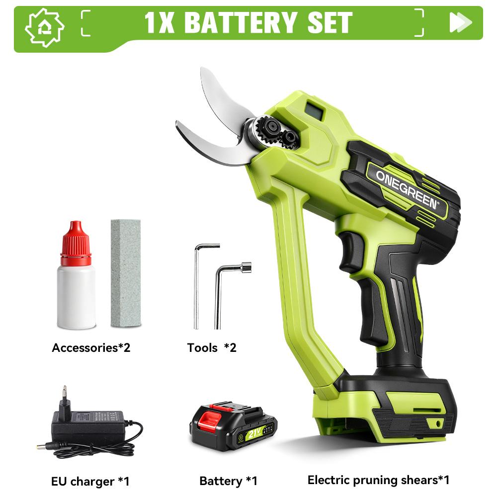 ONEGREEN Brushless 30MM Electric Pruner Shear 2 Gears Cordless Tree Bonsai Pruning Scissors Tools For Makita 21V Battery Pin