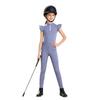 Mädchen Reitsport Reiten Reißverschluss Stehkragen Rüschenärmel Kontrastbesatz Oberteil Anti-Rutsch Vollbesatz Reithose Outfit