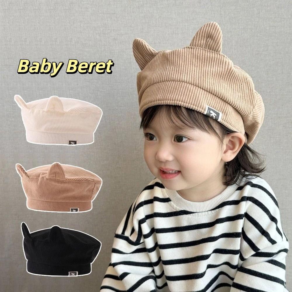 Cute Baby Corduroy Beret Korean Duck Tongue Cap Lovely Cat Ear Beret  Kids