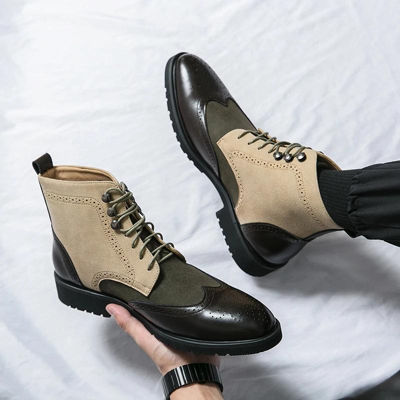 Golden Sapling British Style Men Ankle Boots Winter Autumn Retro Leisure Brogue Shoes Chelsea Boots Male Formal Dress Shoes Man