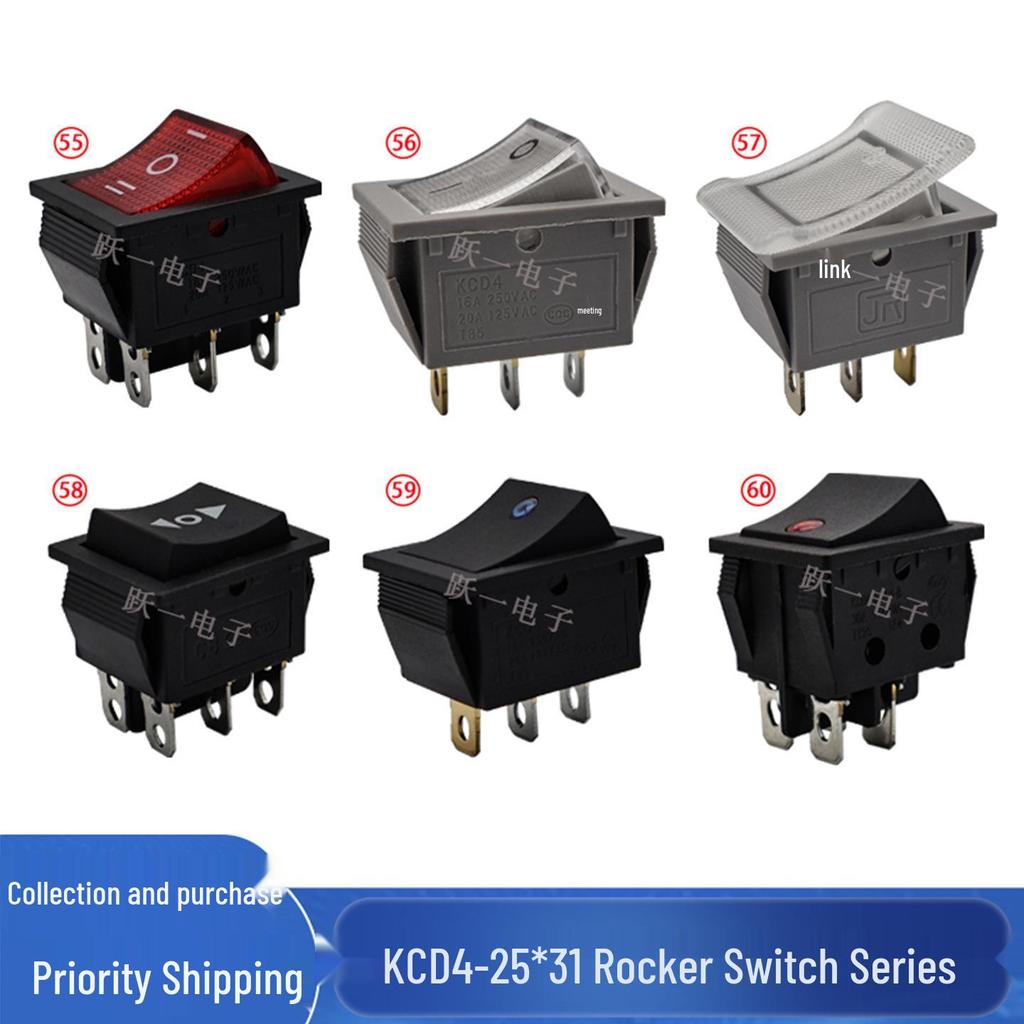 KCD4 Electric Cooker & Heating Pot 4/6-pin High Power Rocker Switch, 16A 250V, 25x31mm