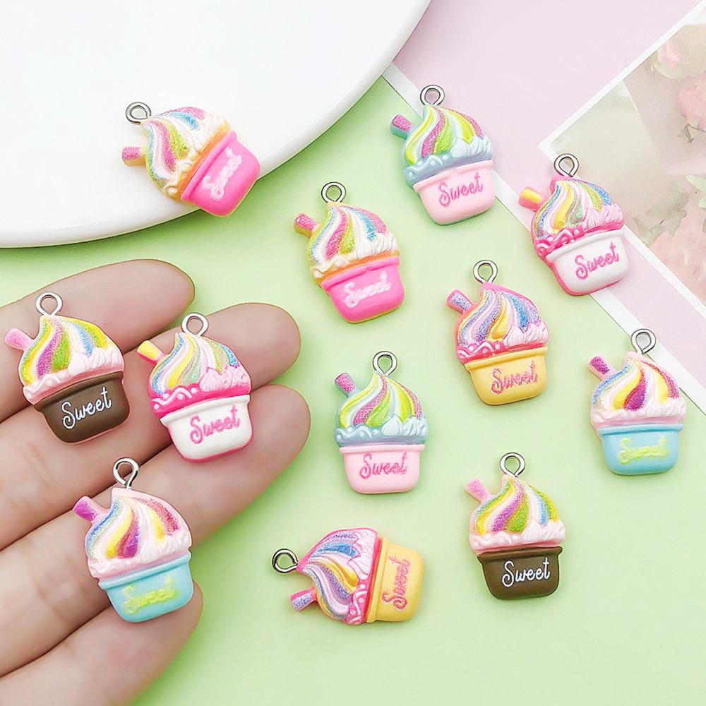 12-Color Resin Milkshake Ice Cream Cake Charms for DIY Jewelry
