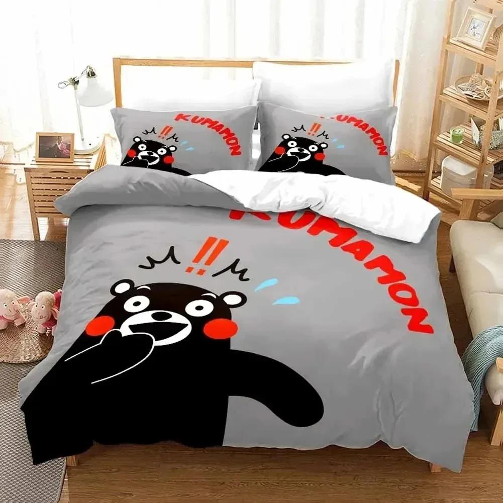3D Print Kawaii Cartoon Comics Kumamon Bedding Set Double Twin King Duvet Cover Comforter Pillowcase Boys Girls Adults Bedroom