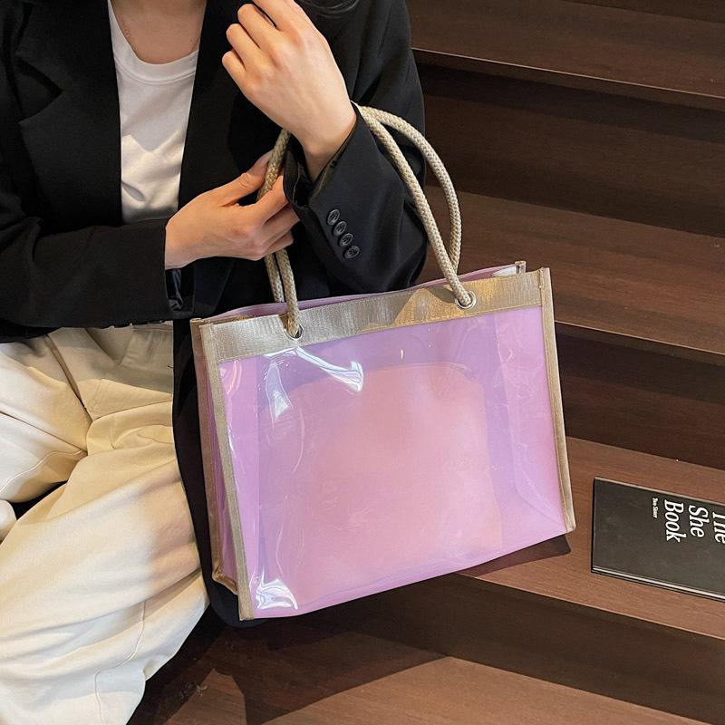 Spring and Summer Popular Transparent Large-capacity Bag Women's New Simple Fashion Trendy Jelly Shoulder Large Bag Casual Tote Bag
