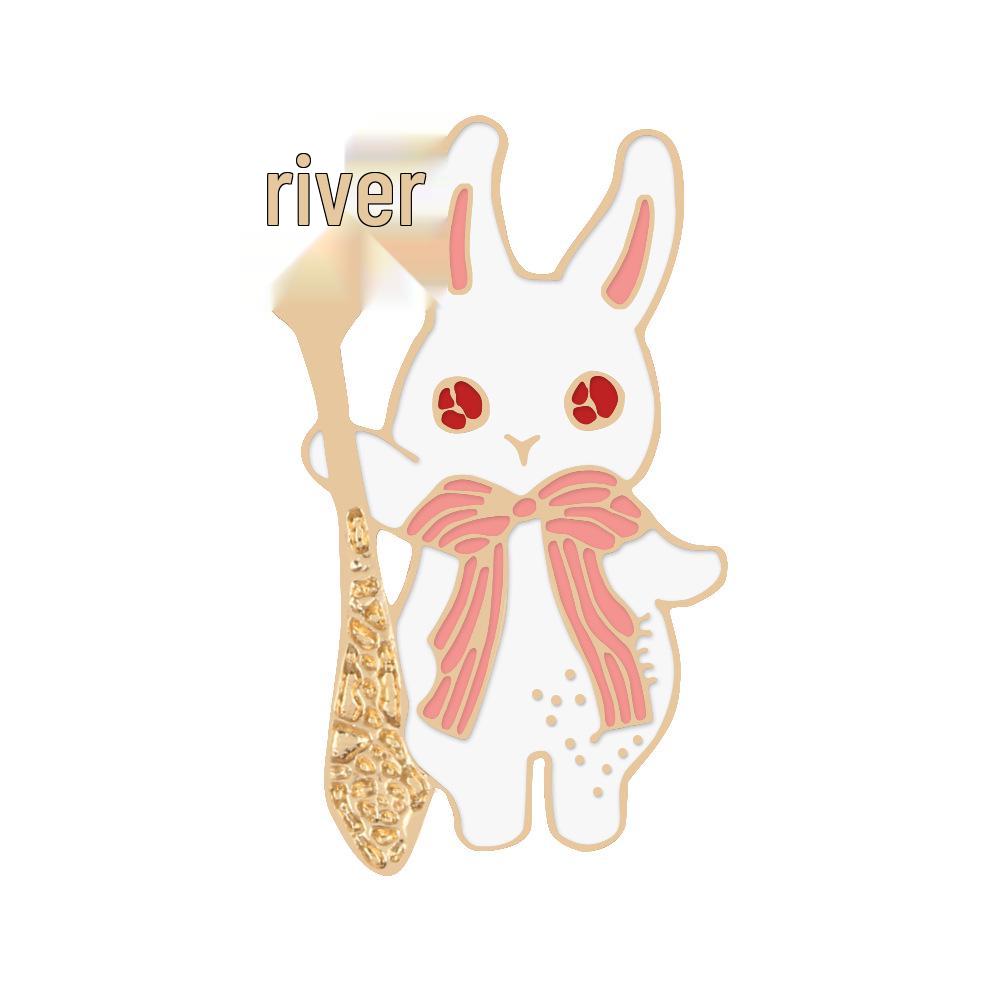 Two-Color Rabbit & Squirrel Hazelnut Brooch: Cute Japanese-Style Cartoon Pin for Bags & Backpacks