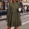 Women's Long Sleeve Round Neck Pullover Princess Dress with Elastic Waist for Casual Wear