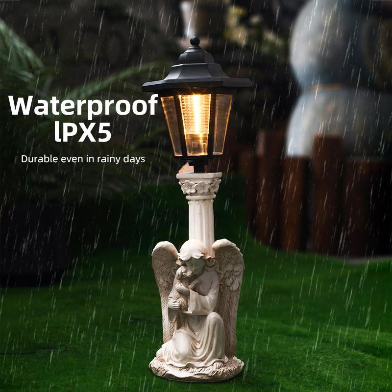 Solar Angel Sculpture Yard Light Resin Hexagonal Lamp Decorative Ornament Garden Courtyard Lawn Decorative Atmosphere Light