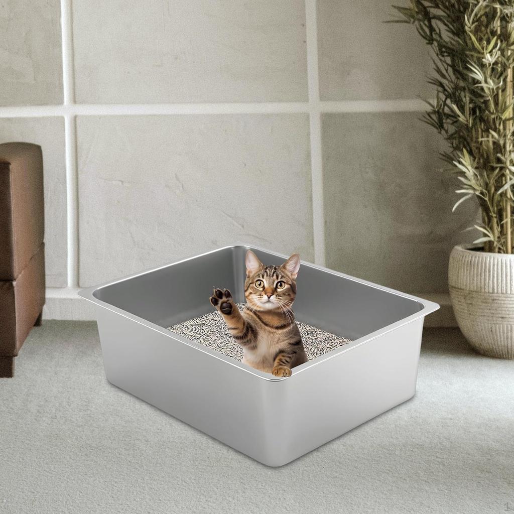 Caja de arena para gatos, cuenco para limpieza de arena, antisalpicaduras, suministros para mascotas, portátil, de metal