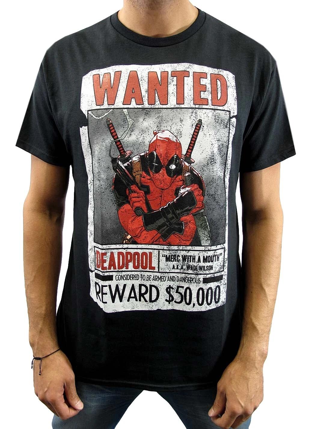 Marvel Deadpool Wanted Armed and Dangerous Men s Black T-Shirt New XXXL