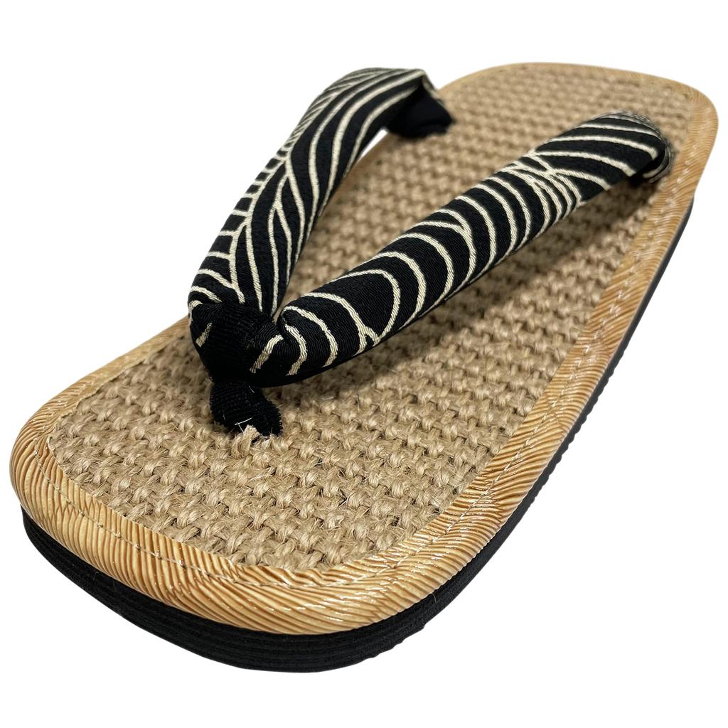 Edoten Geta Made in Genuine Hemp Zori Black Sponge Japanese Patterned Wave Size L Sandals, Japan, Outerwear, Japanese-Style Sandals, Sole,