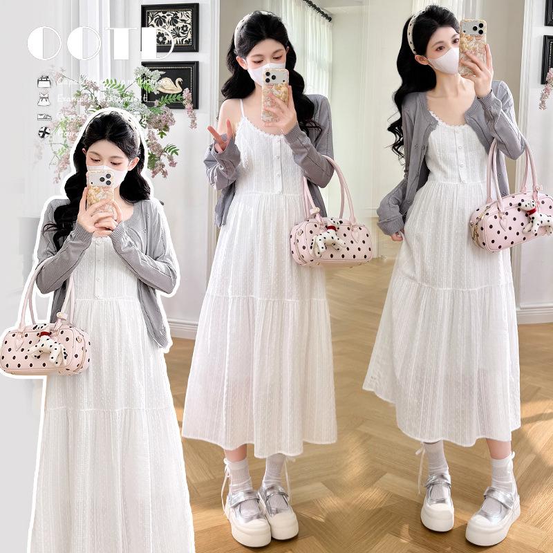 Spring/Summer 2026 French V-Neck Lace Camisole Dress with Knit Cardigan Set 2XL