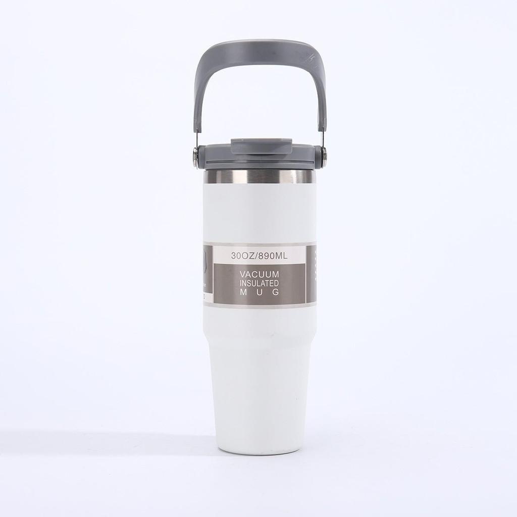 30oz Edelstahl tragbarer Reise-Thermosbecher mit Strohhalm - Großes Fassungsvermögen für Outdoor-/Autonutzung