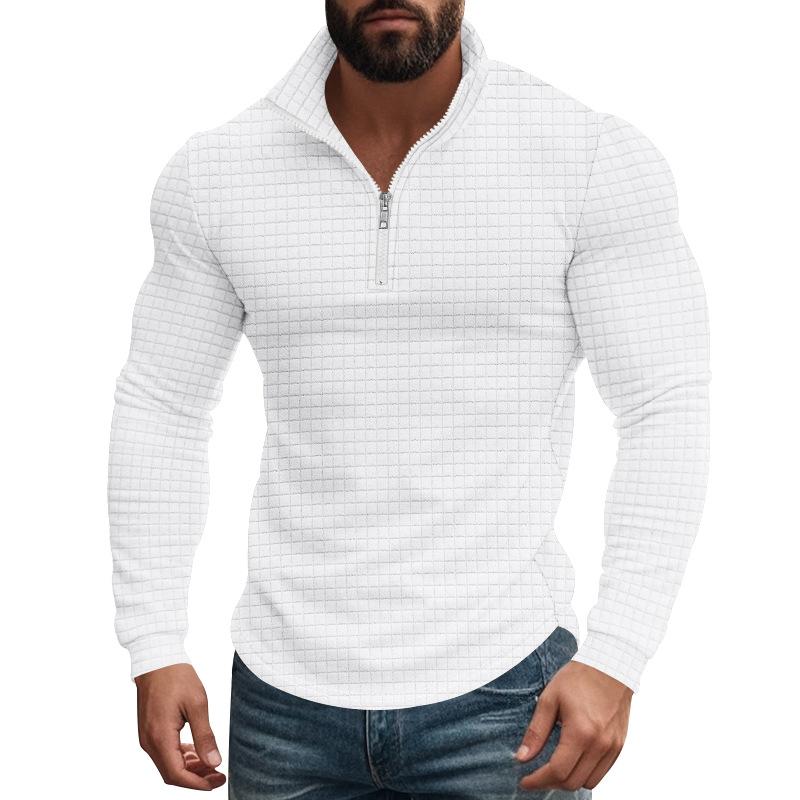 Retro Autumn/Winter Men's Half-Zip Small Check Casual Stand-Up Collar Long-Sleeved Sweatshirt