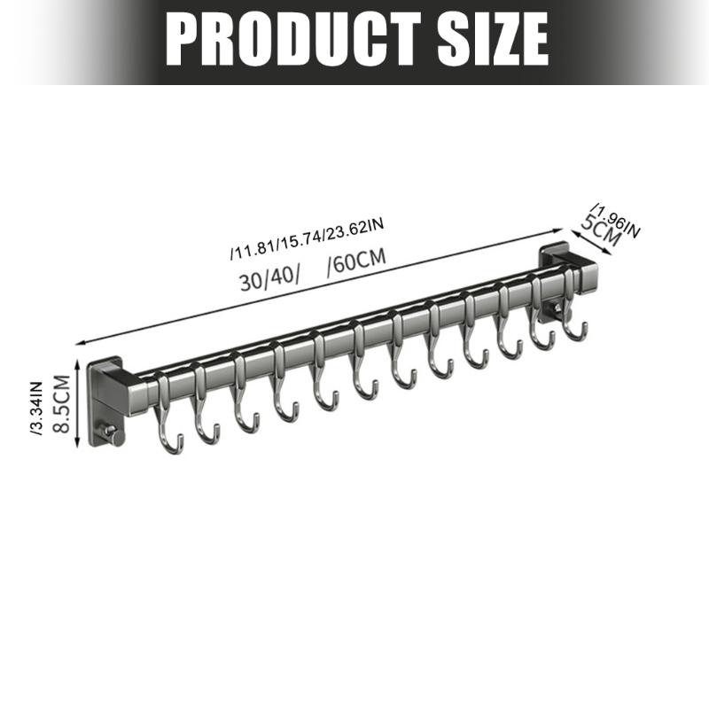 Adhesive Wall Rail with Hanging Positions, Carbon Steel Kitchen Storage Rack for Neat Home Cooking Spaces and Clear Counters