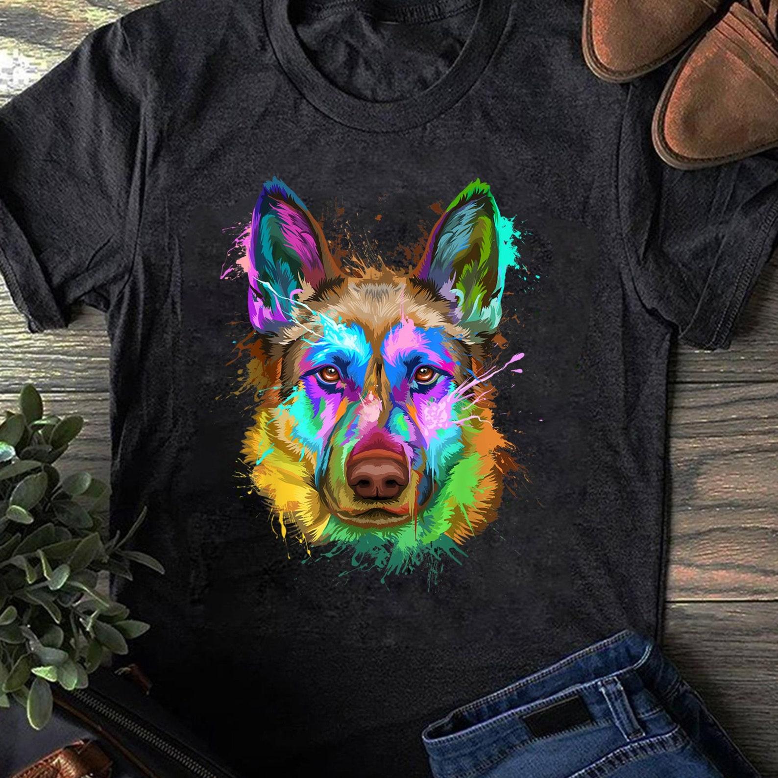 German Shepherd T-Shirt: Colorful Splash Art Dog Lover Gift L