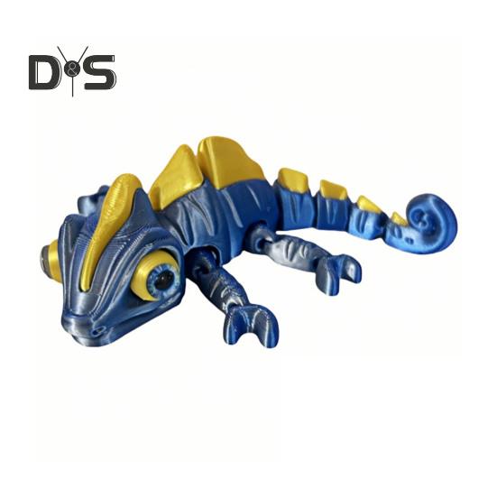 3D Printed Chameleon Figurine Movable Eyes Mini Lizard Figure Articulated Animal Model Toy Home Office Bookshelf Desktop Decoration Ornament