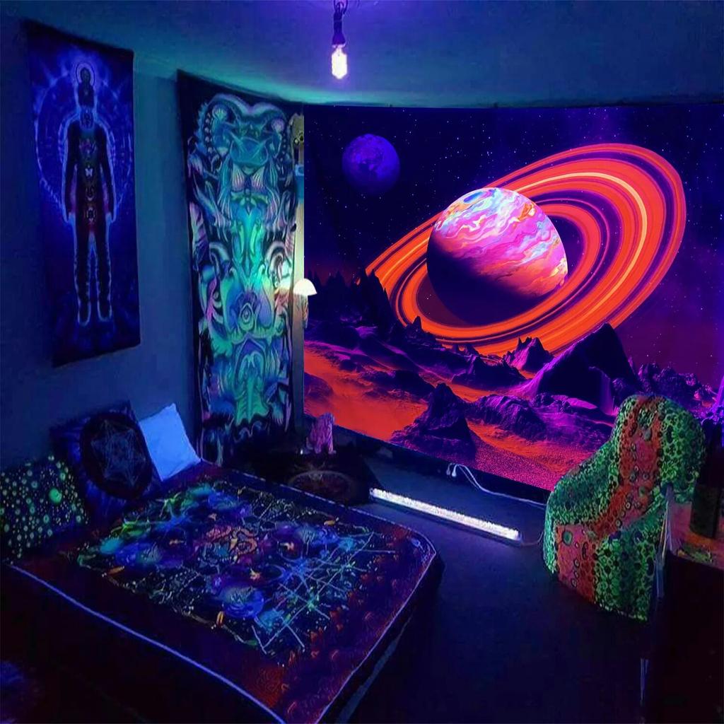 Hug Skull Fluorescent Black Light Tapestry Aesthetic Wall Hanging Hippie  for Bedroom Independent Room Decoration