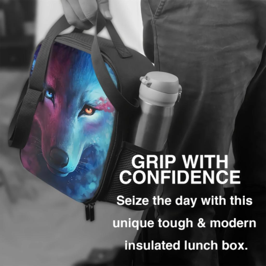 Cute Wolf With Galaxy Sky Insulated Lunch Bag for School Work Office Picnic Animal Head Face Tote Lunch Box Containers