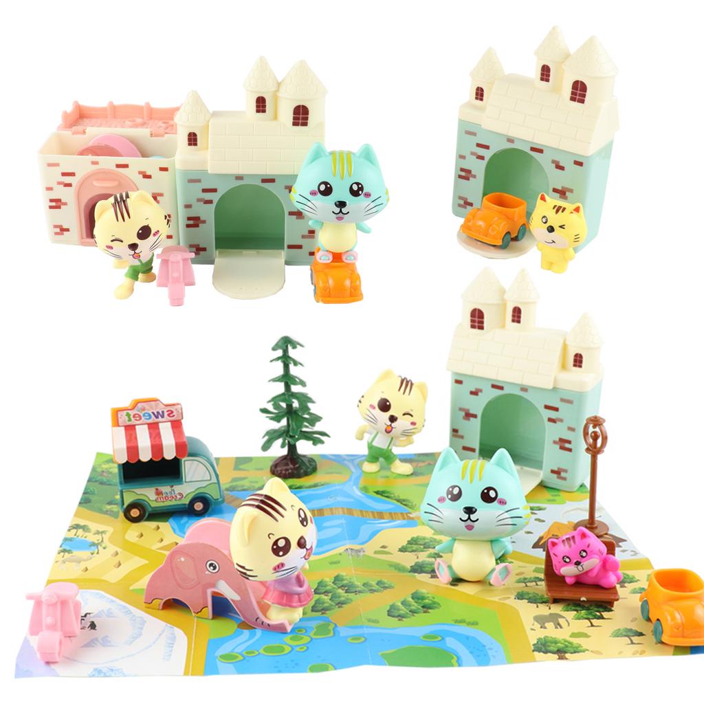 Lekleksak Mode Mini Husdjur Katthus Leksaker För Barn Lekhus Interaktivt Kattvårdscenter Leksakstillbehör Barn ny
