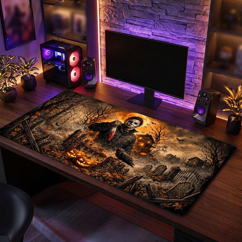 Big Mouse PadHalloween Michael Myers Extended Soft Desk Mat Gaming Office Computer Table Decor Mat