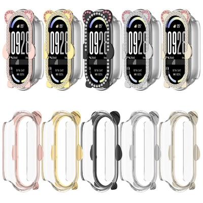 Diamant-PC-Schutzhülle Kratzfest Niedlicher Bär Displayschutz Bling Hohl Dekorative Uhr Stoßstange für Xiaomi Band 9